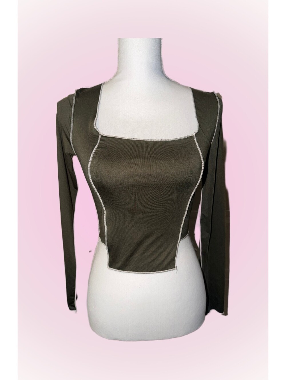 Womens Size Small Shein Long Sleeve Top | Olive Green with White Lining